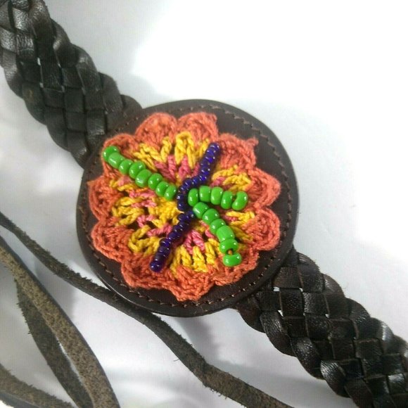 Chicos Leather Medallion Beaded Boho Fringe Belt main image 4